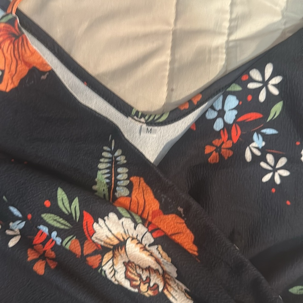 Floral Black Dress with Orange and White Accents Womens Size Medium - Picture 2 of 3
